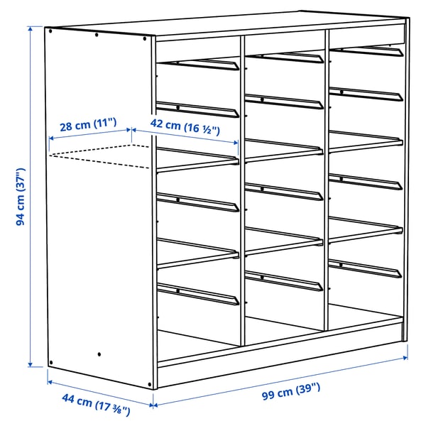 Illustration with measurements for the product: TROFAST.