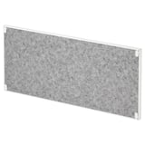 A TROTTEN notice board. Its grey, rectangular, with a white border. Its made of polyester and can be mounted to a desk or cabinet for organisation.