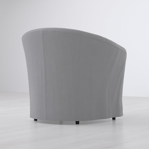 Grey tubular chair with back support, likely TULLSTA, designed for small spaces, placed on white floor.