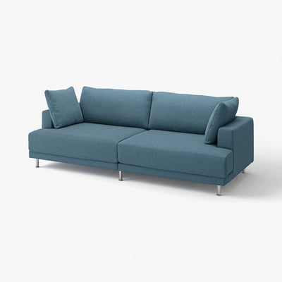 Modern blue sofa, UPPÅKRA, with sleek design, plush cushions, and sturdy chrome legs.
