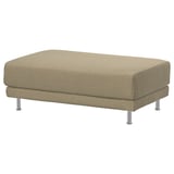 UPPÅKRA beige footstool, soft fabric, rectangular, metal legs.