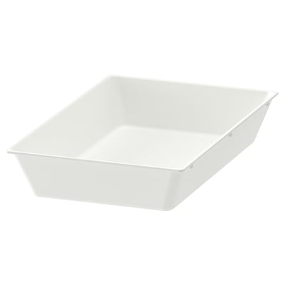 UPPDATERA white plastic utensil tray, rectangular, rounded corners, simple design.