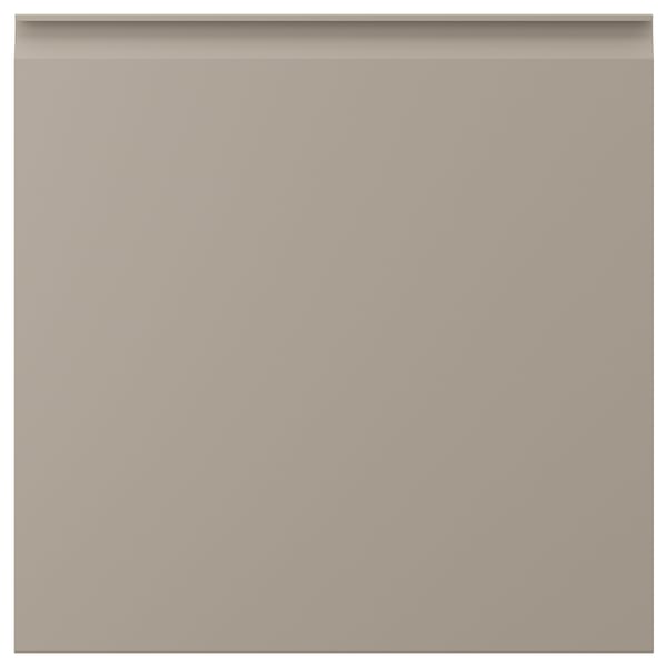 UPPLÖV beige kitchen door, chamfered edges, integrated handle, recycled materials.