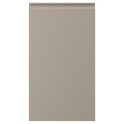 Displays a beige kitchen cabinet door with a modern design, featuring a smooth surface and integrated handles.