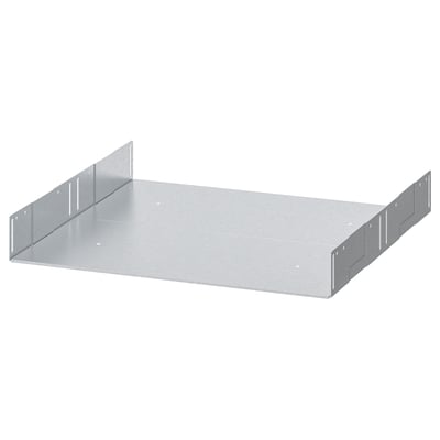 A UTRUSTA metal shelf in silver, made of galvanised steel, rectangular with slightly slanted edges.