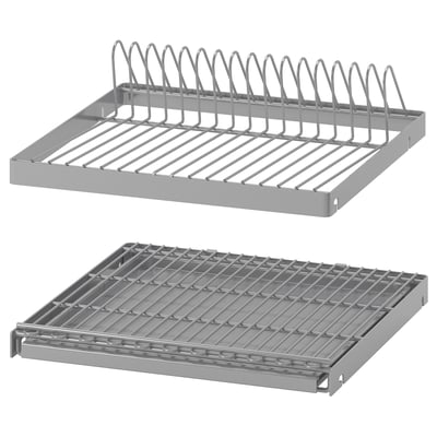 UTRUSTA dish drainers: silver metal, wall-mountable, efficient drying, 25-yr guarantee.
