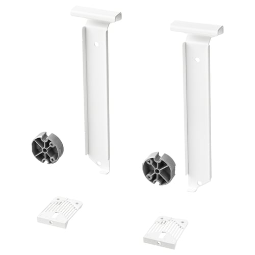 This image displays two white UTRUSTA kitchen brackets and matching plastic parts for connecting to drawers.