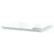 Clear rectangular glass shelf, part of UTRUSTA series, showcased with small metallic items, simple design, modern look.