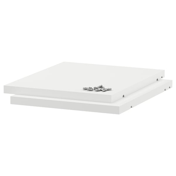 A white UTRUSTA shelf set with melamine foil; its square-shaped and 18mm thick.