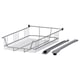 Silver metal wire storage basket with detachable handle, ideal for kitchen organisation.