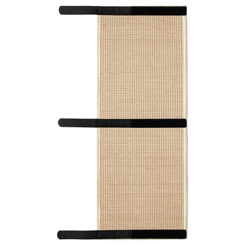 A beige and black UTSÅDD cat scratching mat with straps, designed to wrap around table legs.