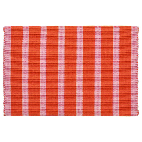 VÄGSKYLT door mat, orange & pink stripes, cotton, rectangular, machine washable.