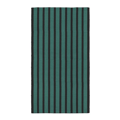 Blue-green & black striped rug, cotton