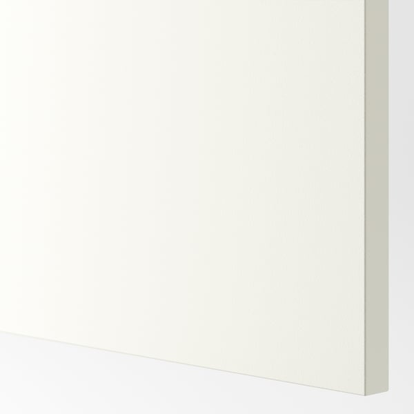 Close-up of sleek, white kitchen cabinet. Smooth, modern finish, high-quality plastic foil. Clean, uncluttered look.