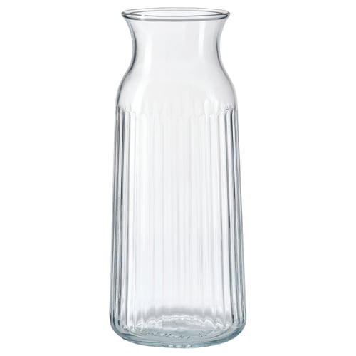 VARDAGEN glass carafe, clear, cylindrical, ribbed design, easy-grip neck.