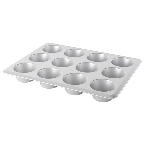 VARDAGEN tin: silver aluminium muffin pan. Twelve round cavities, durable anodized surface.