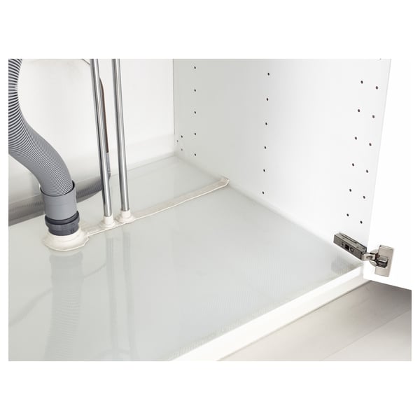 White cabinet with diy pipe seal, showing attachment points, ensures leak protection.