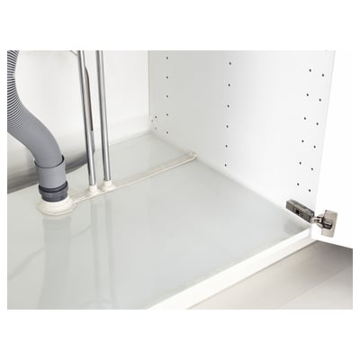 White cabinet with diy pipe seal, showing attachment points, ensures leak protection.