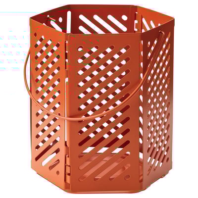 Orange VÅRSYREN steel lantern with cutouts, folds flat.