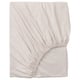 A beige VÅRVIAL fitted sheet made of 100% cotton, featuring an elastic hem for a secure fit.