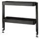 Black metal two-tier desk organiser, adjustable, wall-mountable.