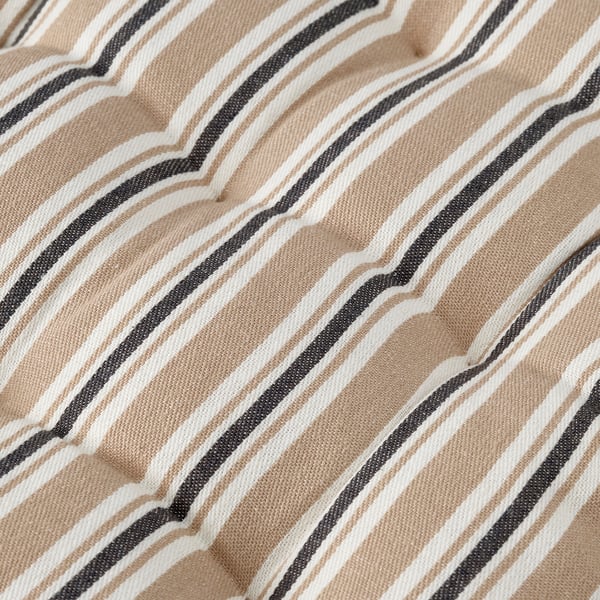 Close-up of striped, high-quality fabric; soft, inviting texture; neutral tones.