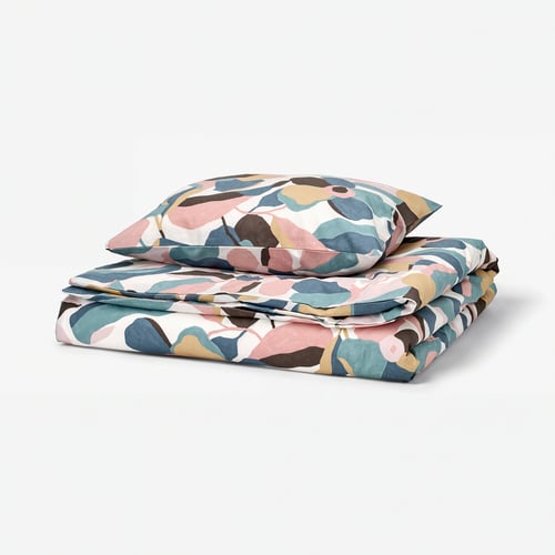 VIDEOXBÄR Duvet cover and pillowcase, white/multicolour, 150x200/50x60 cm