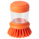 Orange VIDEVECKMAL dish brush with transparent handle for efficient dish cleaning.