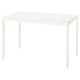 White IKEA VIHALS extendable rectangle dining table, sleek design.