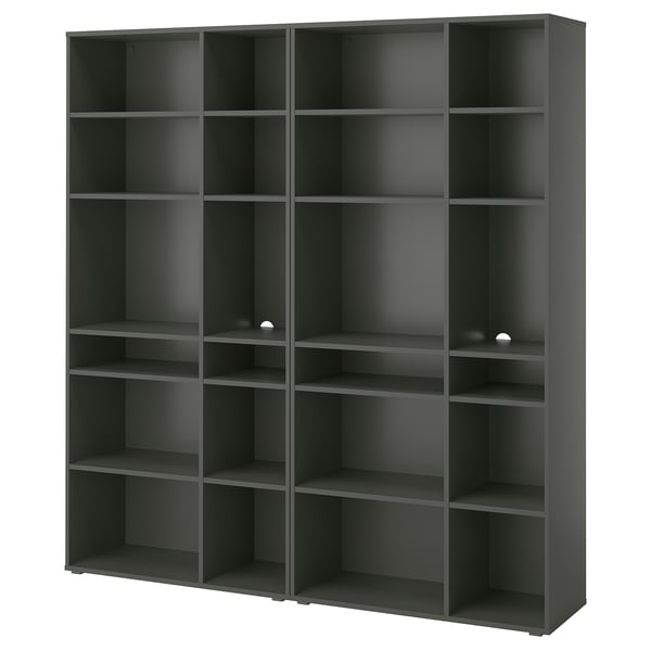 Grey VIHALS bookshelf, modern, modular with open shelves.