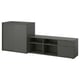 Black VIHALS storage combo: slide doors cabinet and open tv unit. Minimalist, boxy shapes, acrylic paint finish.
