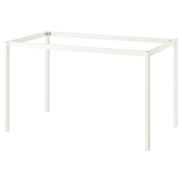 VIHALS white metal table, minimalist design, rectangular shape, four legs, powder-coated steel.