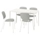 VIHALS white square dining table with four light grey cushioned chairs.
