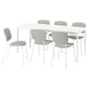 Ikea VIHALS white rectangular extendable dining table with 4 grey chairs.