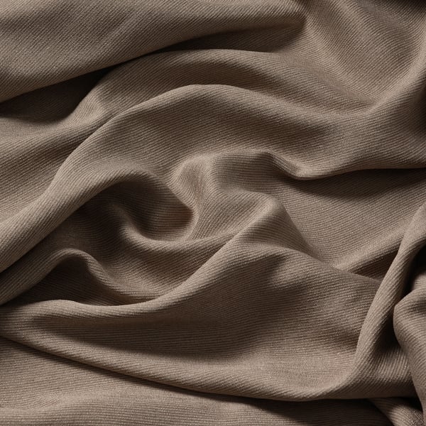 Soft, wrinkled fabric in neutral tone; dense weave ensures warmth and privacy.