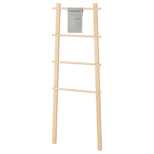 VILTO birch towel stand, ladder-style design for hanging towels.
