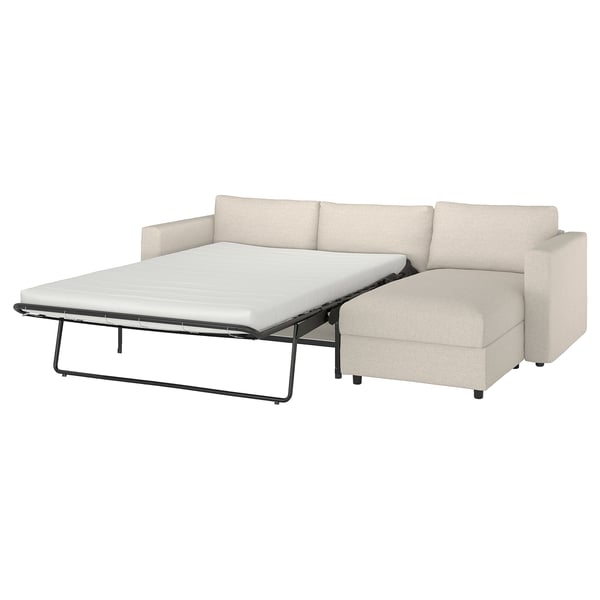 VIMLE sofa-bed, beige, sleek & modern design, convertible, with storage.