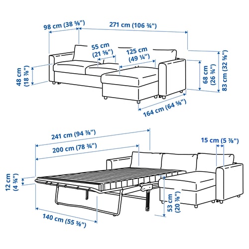Illustration with measurements for the product: VIMLE.