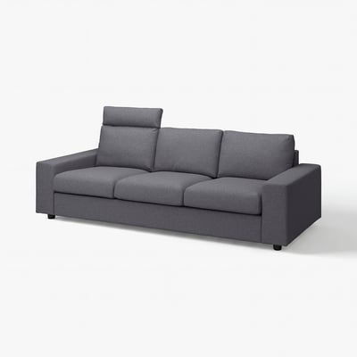 A grey VIMLE sofa with a modern design, featuring wide armrests and cushioned headrests.