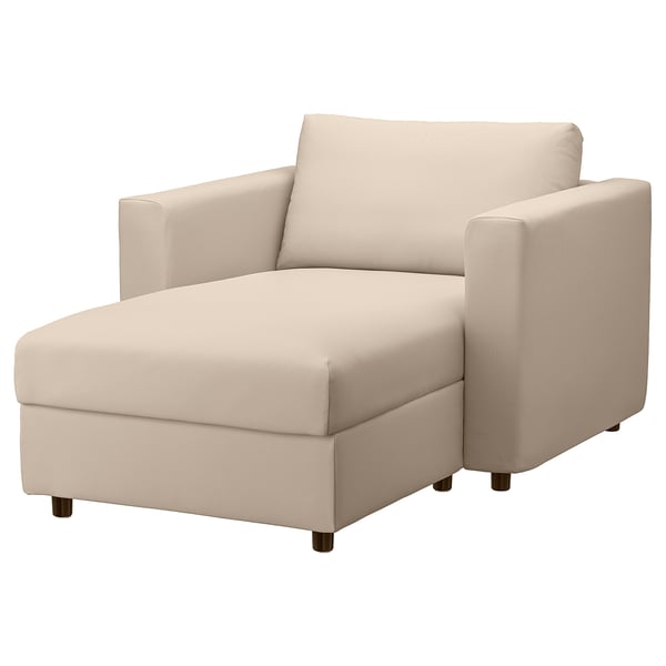 VIMLE chair in beige, sleek modern design, padded with soft fabric.
