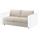A VIMLE sofa in light beige. Its sleek, modern design a removable, machine-washable cover with a wool-like texture.