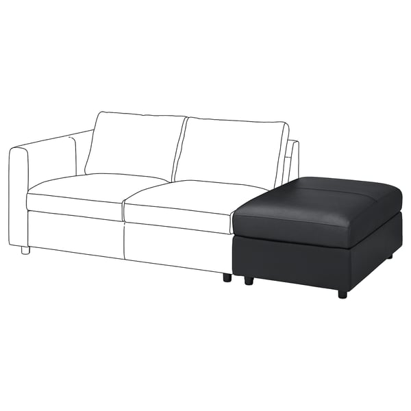 Modern VIMLE sofa with dark grey footstool. Sleek, minimalist design. Comfortable leather & polyester upholstery.