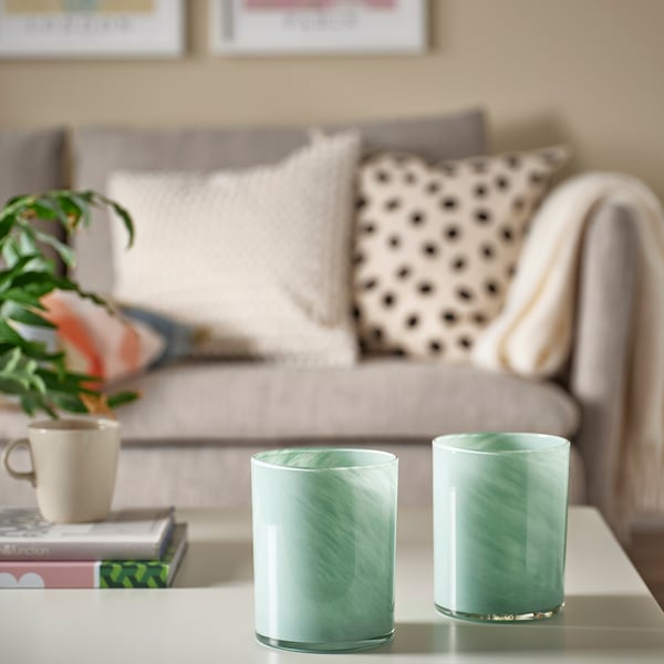 VINDSTILLA Candle holder, green, 15 cm