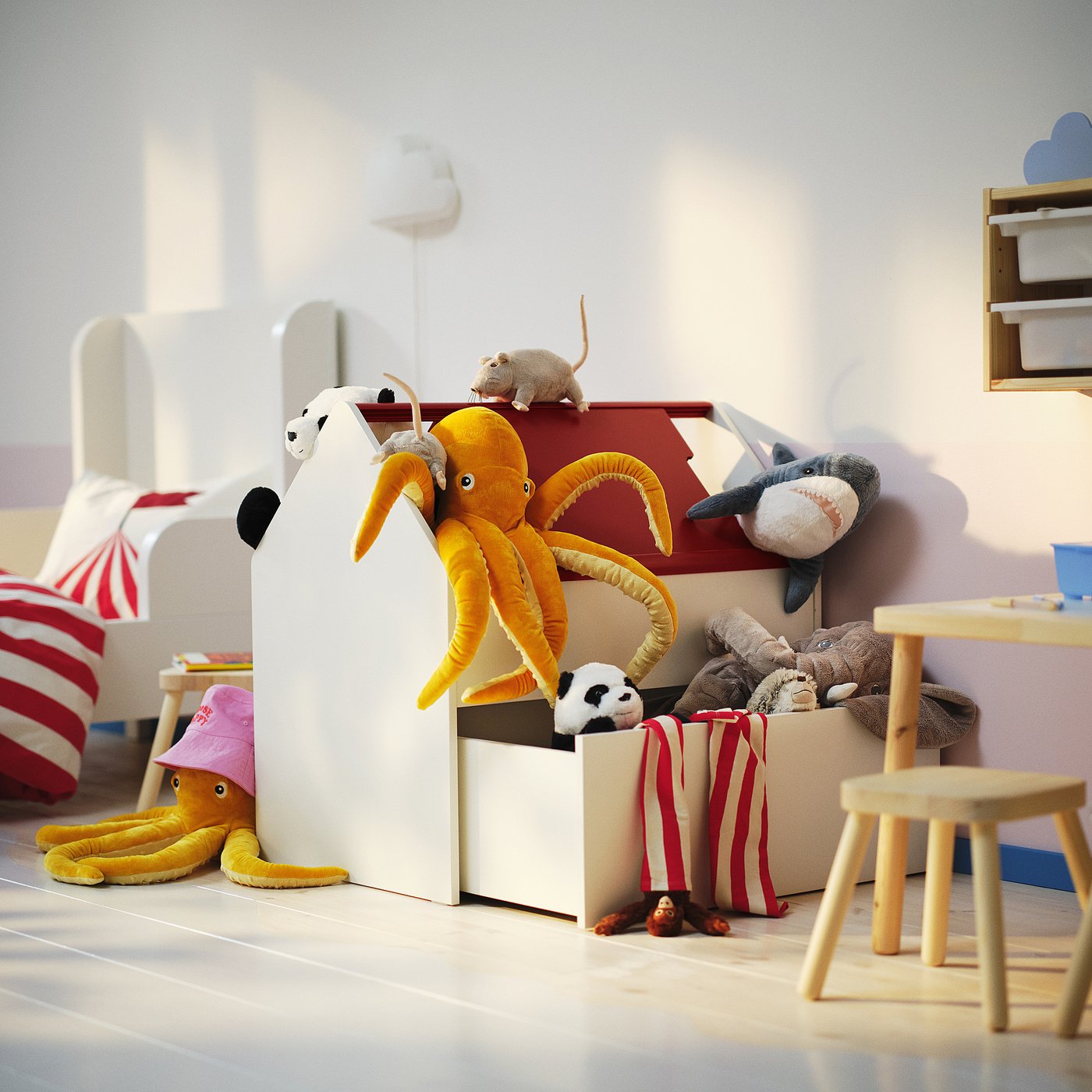 Kids storage VITBJÖRN with large drawer, white, fiberboard, perfect for small rooms.