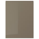 VOXTORP high-gloss brown cabinet door, sleek modern design, smooth surface, integrated handle, durable fibreboard.