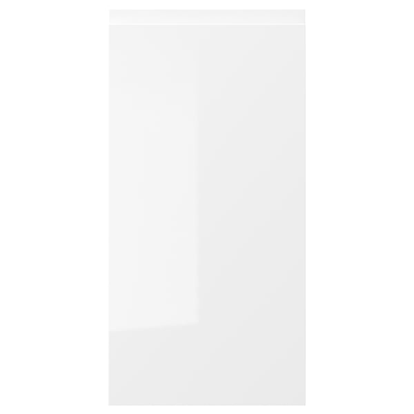 VOXTORP white high-gloss kitchen cabinet with sleek design and integrated handles.