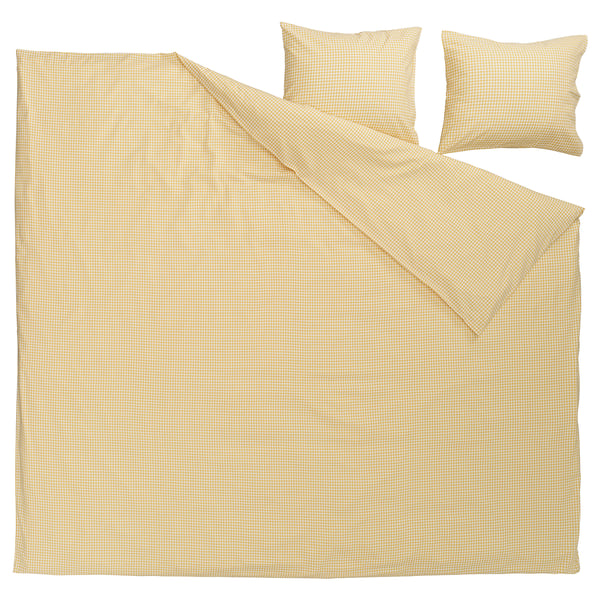 WEYMOUTHTALL Duvet cover and 2 pillowcases, yellow white/check, 240x220/50x60 cm