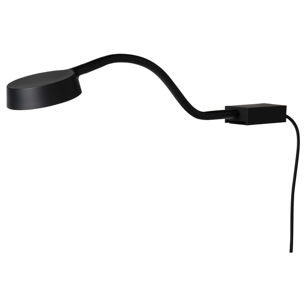 Black YTBERG wall lamp with a flexible gooseneck arm for directional lighting.