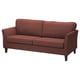 Raudona 3 vietų sofa, aptaki ir patogi su tvirtomis medinėmis kojomis ir nuimamu užvalkalu.