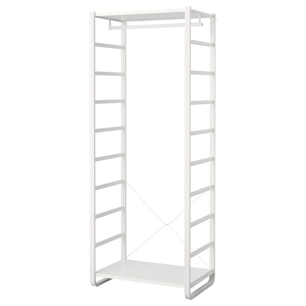 Ikea ELVARLI baltas organizatorius. Tai aukštas, stačiakampis, minimalistinio dizaino atviros lentynos daiktadėžė.